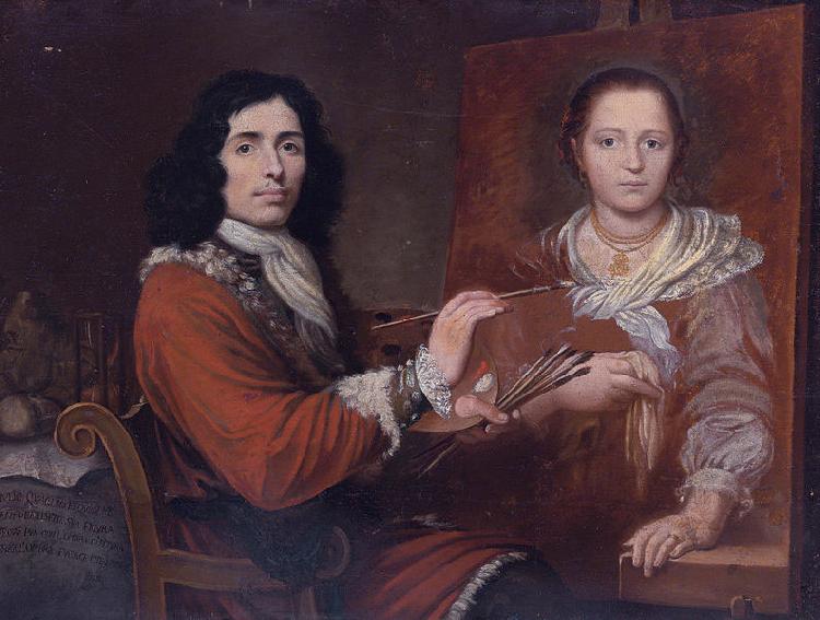 Giulio Quaglio Self Portrait of the Artist Painting his Wife France oil painting art